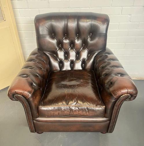 Fauteuil (Chesterfield model), Huis en Inrichting, Fauteuils, Gebruikt, Leer, 75 tot 100 cm, Minder dan 75 cm, Ophalen