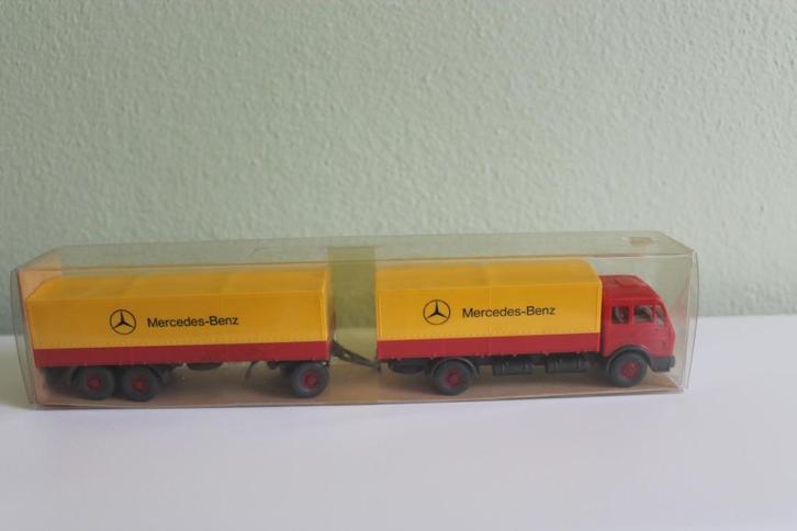 Wiking Mercedes NG 1632 huifvrachtwagen met aanhanger, Hobby en Vrije tijd, Modelauto's | 1:87, Zo goed als nieuw, Bus of Vrachtwagen