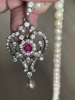 antiek art-nouveau parelsnoer met zilveren hanger, Sieraden, Tassen en Uiterlijk, Antieke sieraden, Ophalen of Verzenden, Zilver