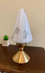Art Deco messing schemerlamp met wit marmer kegel glas., Vintage antiek Art Deco, Ophalen of Verzenden, Zo goed als nieuw, Minder dan 50 cm