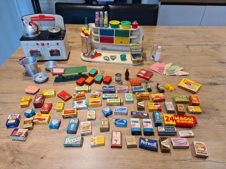 Antiek Speelgoed Keukentje & Winkeltje met Mini Verpakkingen, Antiek en Kunst, Antiek | Speelgoed, Ophalen of Verzenden