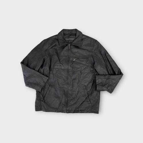 Leather Palace heren jas (100% leer) Maat L, Kleding | Heren, Jassen | Zomer, Gedragen, Maat 52/54 (L), Zwart, Ophalen of Verzenden