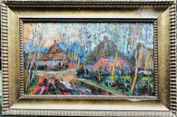 J.Sluyters '' Dorpsgezicht '' Studie olieverf maroufle  beschikbaar voor biedingen