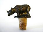 Bronzen flessenstop neushoorn met houder, Antiek en Kunst, Antiek | Koper en Brons, Ophalen of Verzenden, Brons