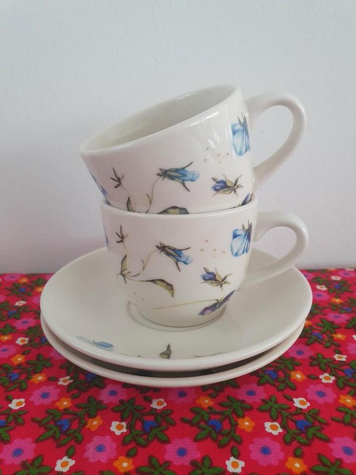 Jet ter Steege kopjes en schotels met viooltjes JET, Huis en Inrichting, Keuken | Servies, Zo goed als nieuw, Kop(pen) en/of Schotel(s)