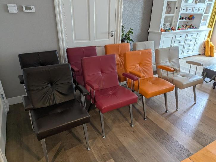 2/4/6 leder + RVS Como design arm stoel: rd/or/beige/br, Huis en Inrichting, Stoelen, Zo goed als nieuw, Vijf, Zes of meer stoelen