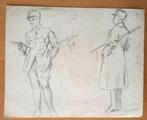 A493-53 Oude tekening Franse militairen (3x), Ophalen of Verzenden