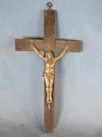 Kruisbeeld met corpus in hout en brons - 19e eeuw, Antiek en Kunst, Ophalen of Verzenden