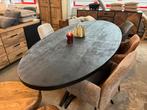 Magazijn leegverkoop eettafel ovaal zwart mangohout matrix, Nieuw, Ophalen of Verzenden, Info@wkhome.nl, Argonweg 20 Amersfoort