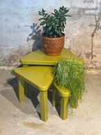 Brocante Driehoekige Tafel/Krukjes Set - groen, Ophalen, Minder dan 45 cm, Minder dan 55 cm, Rond