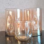 Amber kleurige glazen windlichten geolied chique, Huis en Inrichting, Overige materialen, Nieuw, Ophalen of Verzenden, X