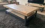 Salontafel hout met staal. 90x140, Ophalen, 100 tot 150 cm, 50 tot 100 cm, Zo goed als nieuw
