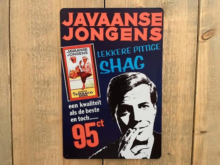 Reclamebord Javaanse Jongens Pittige Shag 20x30, Verzamelen, Merken en Reclamevoorwerpen, Zo goed als nieuw, Reclamebord, Ophalen of Verzenden