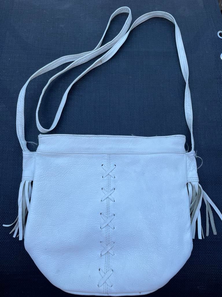 Witte leren vintage tas, Overige merken, Gebruikt, Wit, Ophalen of Verzenden