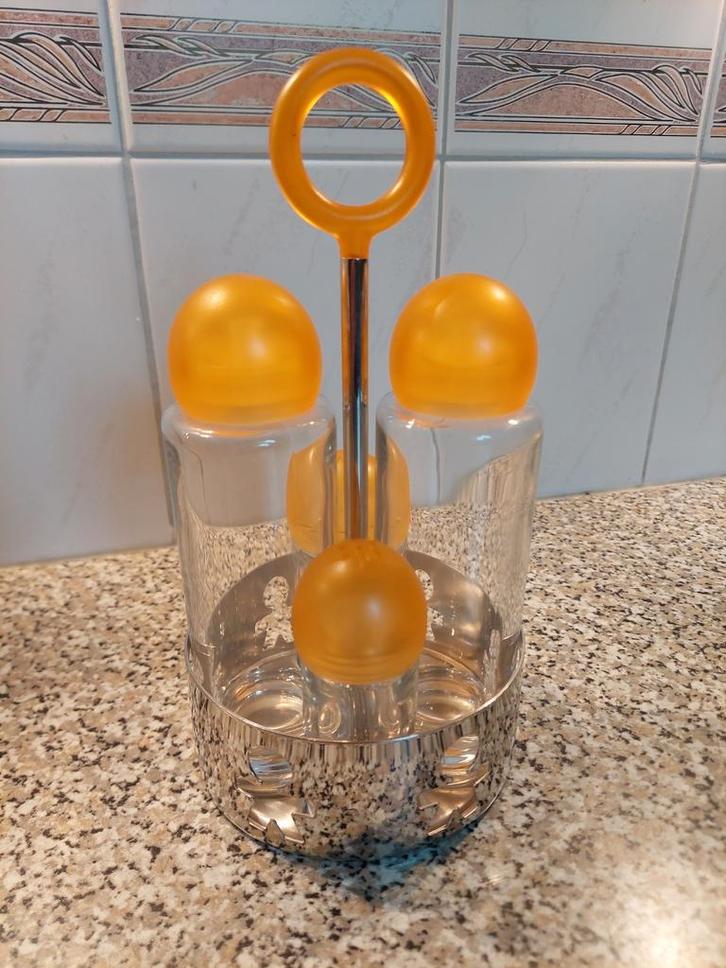 Alessi Italiaans design Sottsass cruet set olie en azijn, Antiek en Kunst, Kunst | Designobjecten, Ophalen of Verzenden
