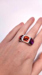 Zilveren ring van Dyrberg/Kern met roze, oranje, rode stenen, 19 tot 20, Ophalen of Verzenden, Zo goed als nieuw, Roze