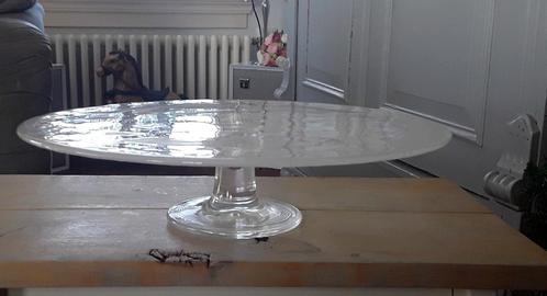 Glazen gebaksschaal - taartschaal - op voet - glas - cirkels, Huis en Inrichting, Keuken | Servies, Zo goed als nieuw, Schaal of Schalen