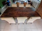 teak houten eettafel met 6 stoelen bekleed met leder., Ophalen, Gebruikt, 100 tot 150 cm, 200 cm of meer