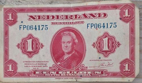 Nederland 1 Gulden 1943 - Wilhelmina - Zeldzaam!, Postzegels en Munten, Bankbiljetten | Nederland, Los biljet, 1 gulden, Ophalen of Verzenden