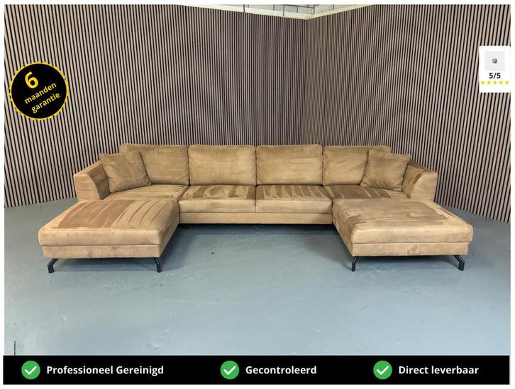 GRATIS LEVERING U-bank Cognac 370x190x190 REFURBISHED, Huis en Inrichting, Banken | Bankstellen, Zo goed als nieuw, Hoekbank, Vierpersoons of meer