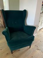 Ikea Strandmon Oorfauteuil Donkergroen Fluweel, Huis en Inrichting, Fauteuils, Ophalen, Gebruikt, 100 tot 125 cm, Stof