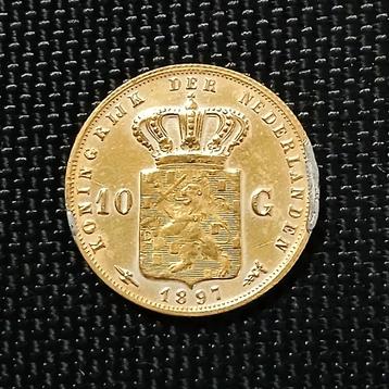 Gulden Wilhelmina 1897 tientje 10 gouden vergulding naslag beschikbaar voor biedingen