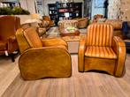 2 Cognac Schapenleren clubfauteuil schaapsleder Chesterfield, Ophalen of Verzenden, Zo goed als nieuw, 75 tot 100 cm, Leer