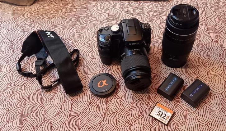 Sony DSLR-A100 + Minolta 75-300mm lens + accessoires, Audio, Tv en Foto, Fotocamera's Digitaal, Gebruikt, Spiegelreflex, Sony