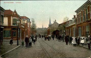 Schiedam Singel  tramspoor + veel volk 1910 beschikbaar voor biedingen
