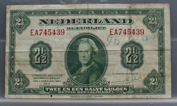 Bankbiljet 2 1/2 gulden 1943 Wilhelmina beschikbaar voor biedingen