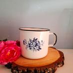 Emaille kan met schenktuit, wit met blauwe bloemen, Antiek en Kunst, Antiek | Emaille, Ophalen of Verzenden