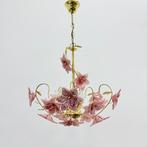 Vintage Hanglamp kroonluchter met murano glazen bloemen, Gebruikt, Lamp, Lamp, Ophalen of Verzenden