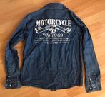 Stoere spijker blouse denim met tekst op achterkant maat 164, Overhemd of Blouse, Zo goed als nieuw, Jongen, Scamps & Boys