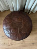 Vintage leren poef, Huis en Inrichting, Banken | Voetenbanken en Poefen, Minder dan 50 cm, Rond, Leer, Ophalen of Verzenden