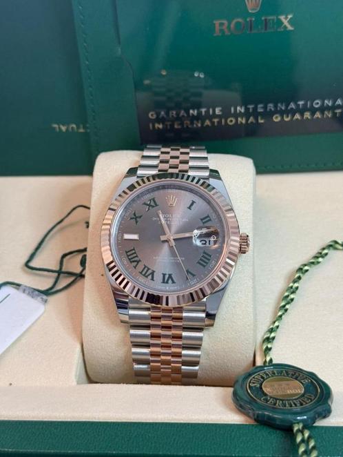 Rolex Datejust 41mm 126331 Rose gold Wimbledon dial NIEUW, Sieraden, Tassen en Uiterlijk, Horloges | Heren, Nieuw, Rolex, Staal