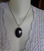 zilveren slangenketting met grote hanger zwarte steen [825], Met hanger, Verzenden, Zo goed als nieuw, Zilver