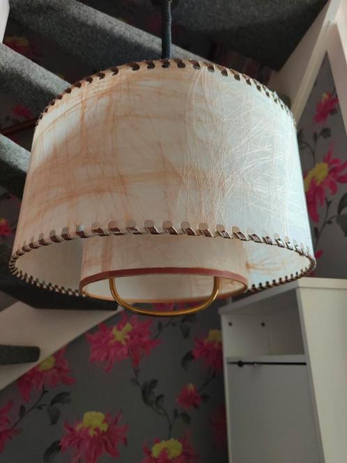Prachtige Vintage Hanglamp cellon/perkament kroonluchter, Huis en Inrichting, Lampen | Lampenkappen, Gebruikt, 25 tot 50 cm, Rond