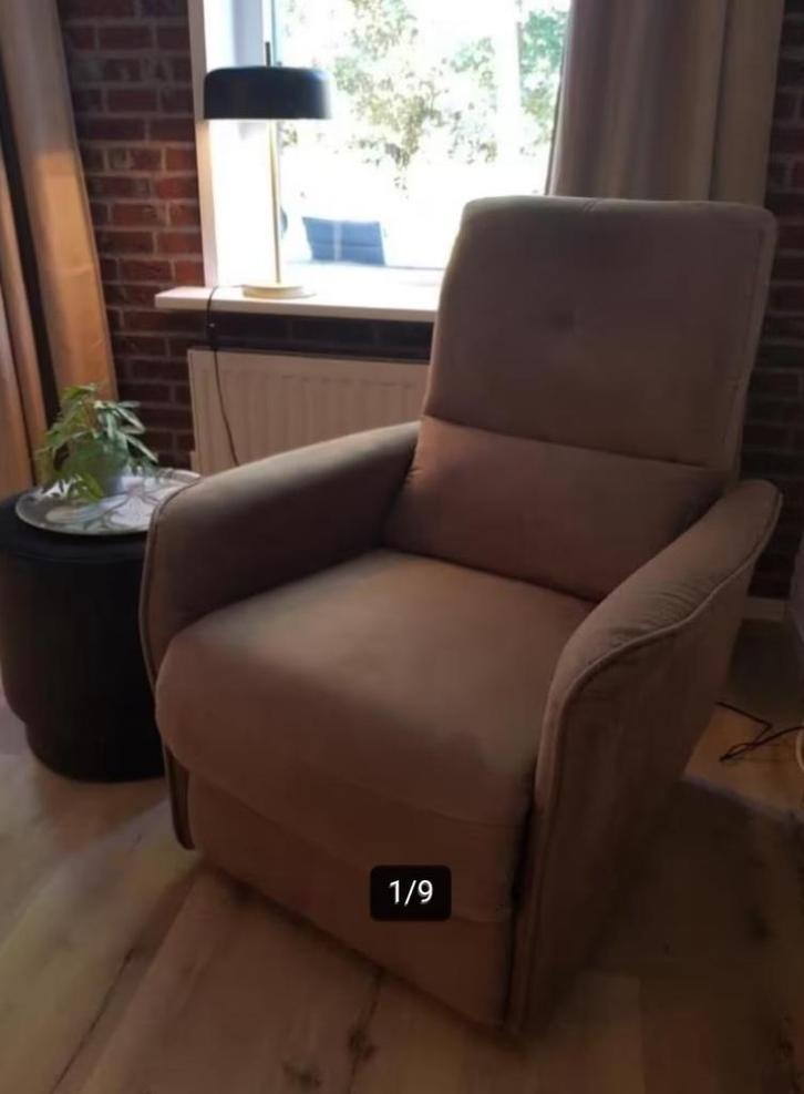 Relaxfauteuil Cognac elektrisch bedienbaar, als nieuw, Huis en Inrichting, Fauteuils, Zo goed als nieuw, Stof, 75 tot 100 cm, 75 tot 100 cm