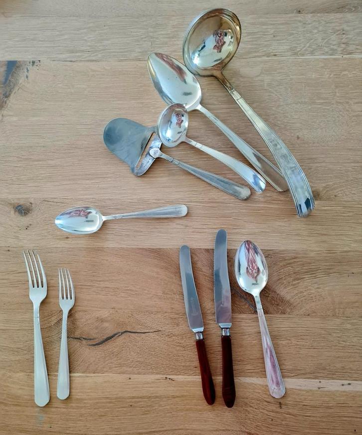 verzilverd 6 delig bestek ( Gero 90) ; messen solingen,, Huis en Inrichting, Keuken | Bestek, Gebruikt, Bestekset, Zilver, Ophalen