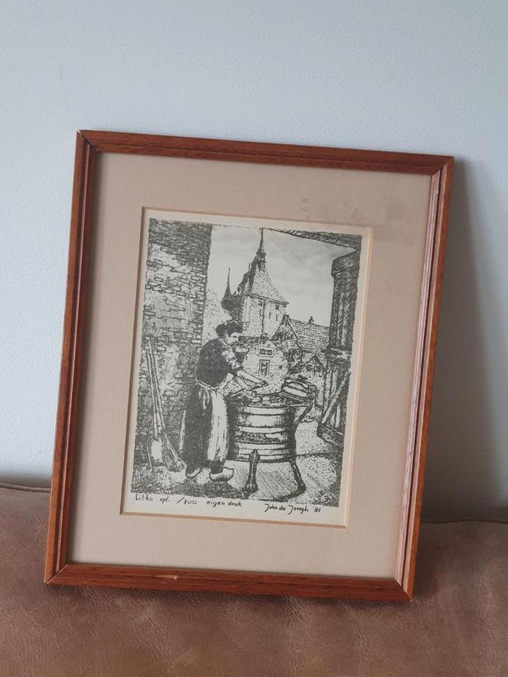 Litho vrouw aan de was John de Jongh  1981 opdracht Miele, Antiek en Kunst, Kunst | Litho's en Zeefdrukken, Ophalen