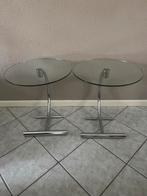 2 bijzettafeltjes van glas, Huis en Inrichting, Tafels | Bijzettafels, Minder dan 55 cm, Rond, Glas, Ophalen