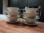 6 vintage soepkommen met schotel, wit., Ophalen