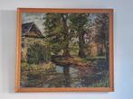 Schilderij landschap met (vakwerk)huis 80x70cm groot, Ophalen