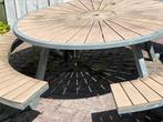 Tuinset, ronde tafel met banken,  hout en metaal, Ophalen of Verzenden, Zo goed als nieuw