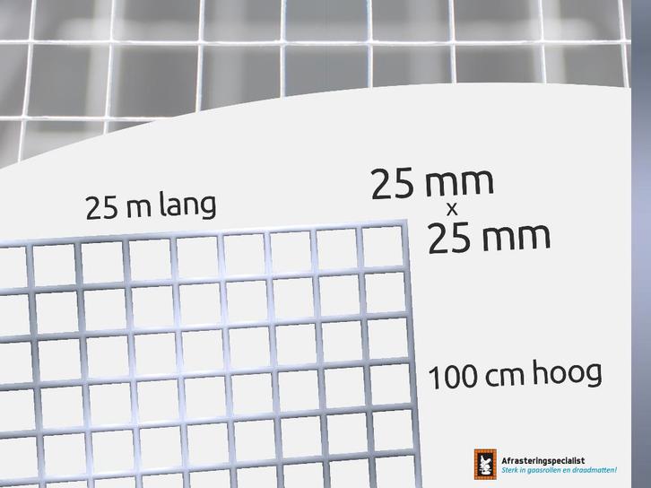 Volièregaas verzinkt 25x25mm | Hoogte 100cm, Tuin en Terras, Gaas en Draad, Nieuw, Gaas, 20 meter of meer, Ophalen of Verzenden