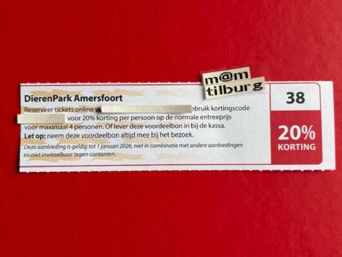 Bon 38 DierenPark Amersfoort 20% korting p.p., Tickets en Kaartjes, Recreatie | Dierentuinen, Drie personen of meer, Kortingskaart