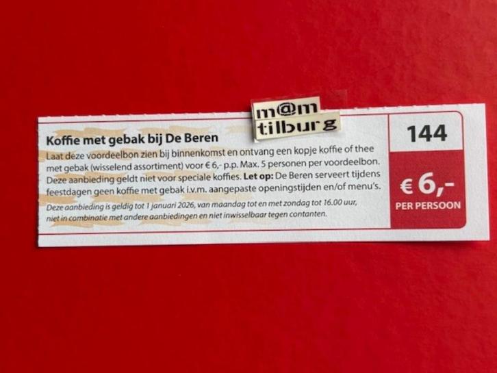 Bon 144 Koffie met gebak bij De Beren €6,- per persoon, Tickets en Kaartjes, Kortingen en Cadeaubonnen, Drie personen of meer