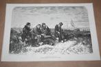 Antieke gravure - Oude zeemannen a/h strand (Verveer) 1882!!, Ophalen of Verzenden