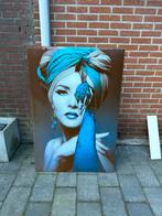 Glas schilderij - Vrouw met Pauw, Antiek en Kunst, Ophalen of Verzenden