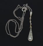 Art Deco diamanten 14k gouden bicolor hanger ketting dames, Sieraden, Tassen en Uiterlijk, Antieke sieraden, Verzenden, Goud, Ketting
